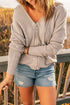 Zipper V-Neck Dropped Sleeve Hooded Solid Sweater